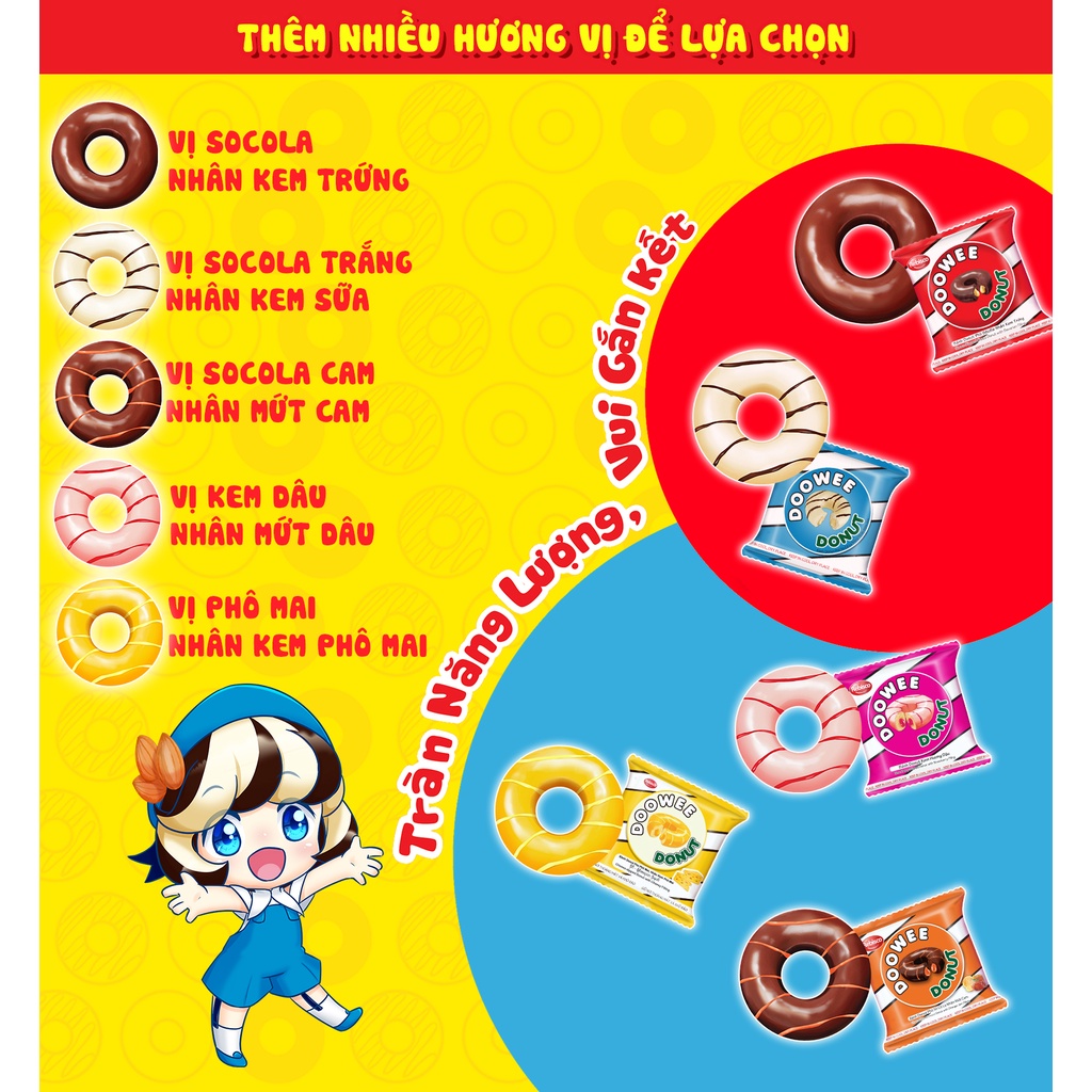 Bánh bông lan - Doowee Donut - Vị socola trắng nhân kem sữa - Combo 2 hộp - Hộp 10 cái/ 300 Gram