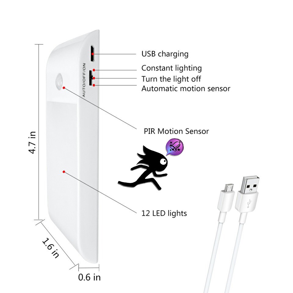 ĐÈN LED CẢM BIẾN ÁNH SÁNG, CHUYỂN ĐỘNG CHO TỦ QUẦN ÁO DÙNG PIN SẠC PMSFYD1616