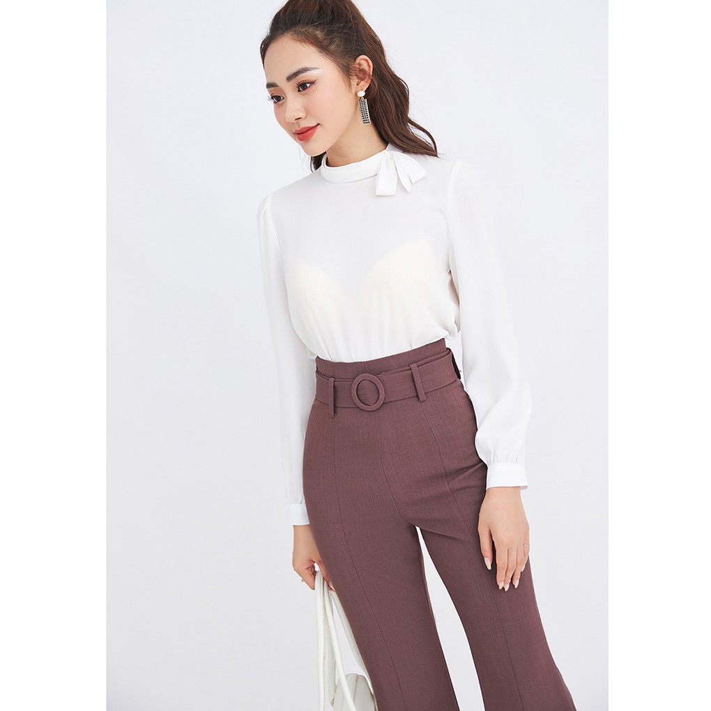 Áo sơ mi nữ công sở 92WEAR 3 màu, đủ size, thiết kế có nơ cổ đính ngọc ASA0276