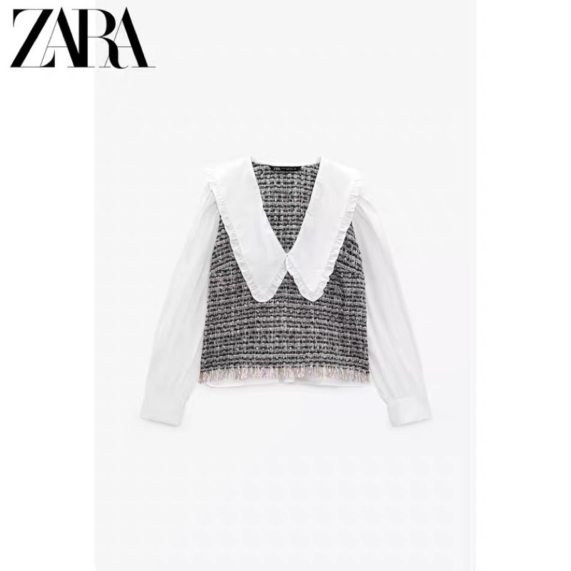 ÁO SƠMI CỔ V PHỐI BÈO #ZARA AUTHENTIC TUỒN STORE