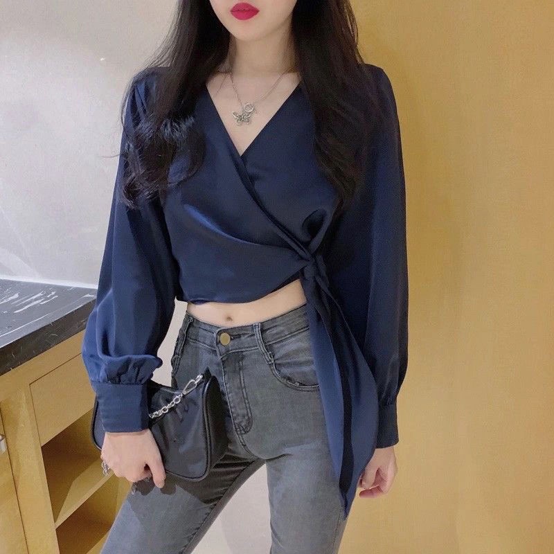 Áo Kiểu Nữ Dài Tay Cổ Chữ V Thời Trang