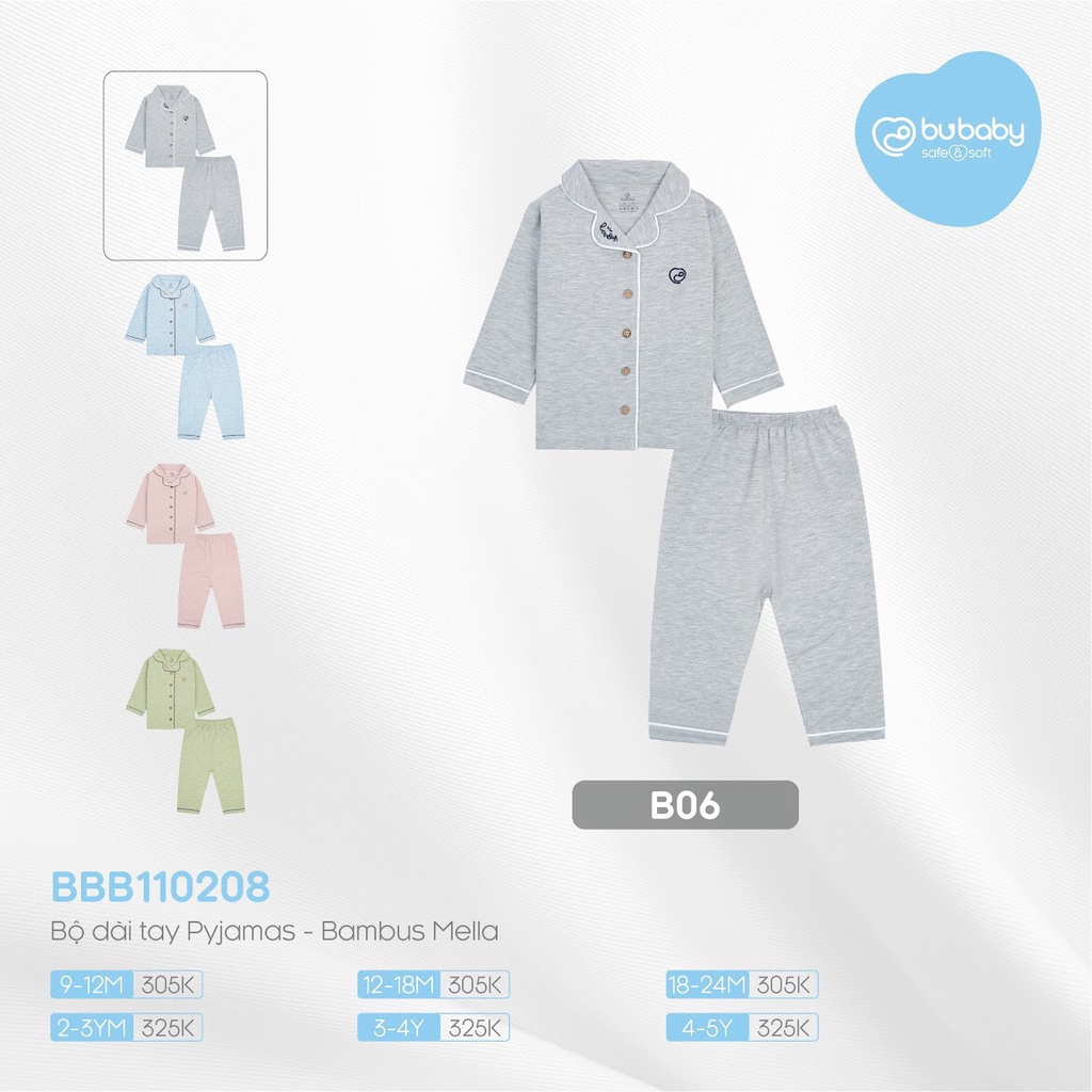 [CHÍNH HÃNG] Bộ quần áo dài tay Pyjama chất liệu mềm mại Bambus Mella trẻ em Bu
