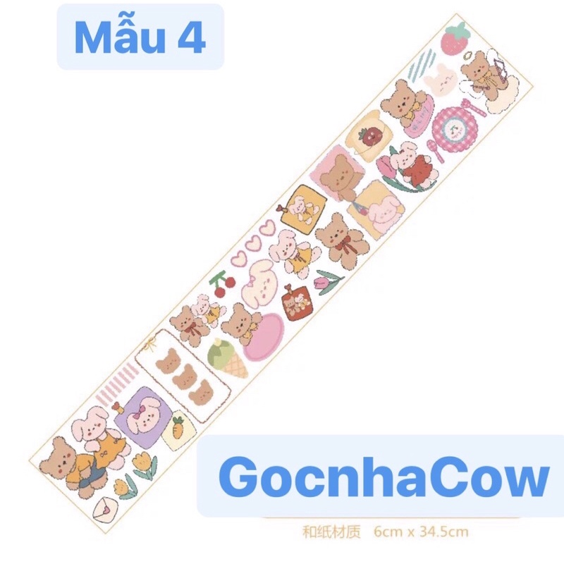 Miếng Stiker Dài Dán Hình Gấu Dán Trang Trí Sổ Tay Xinh Xắn