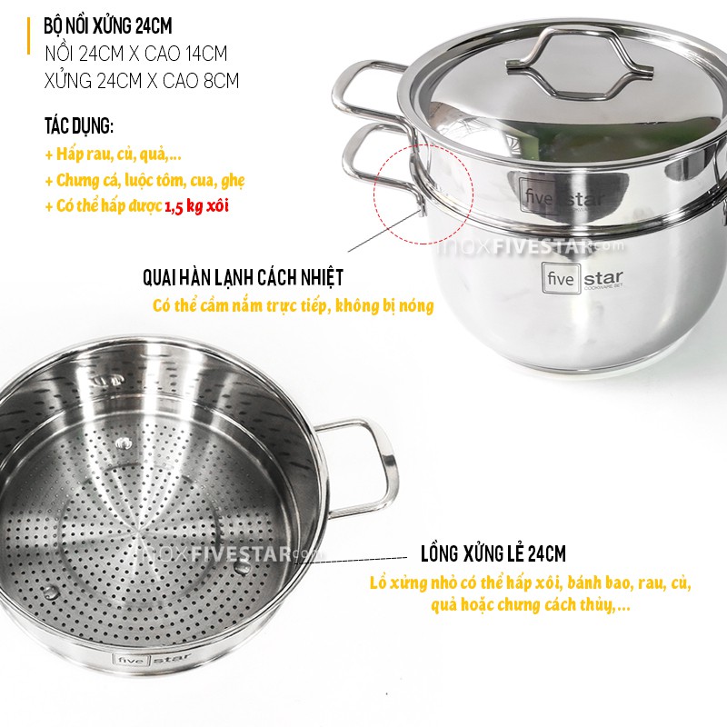 Bộ nồi Fivestar Inox cao cấp 5 món vung inox