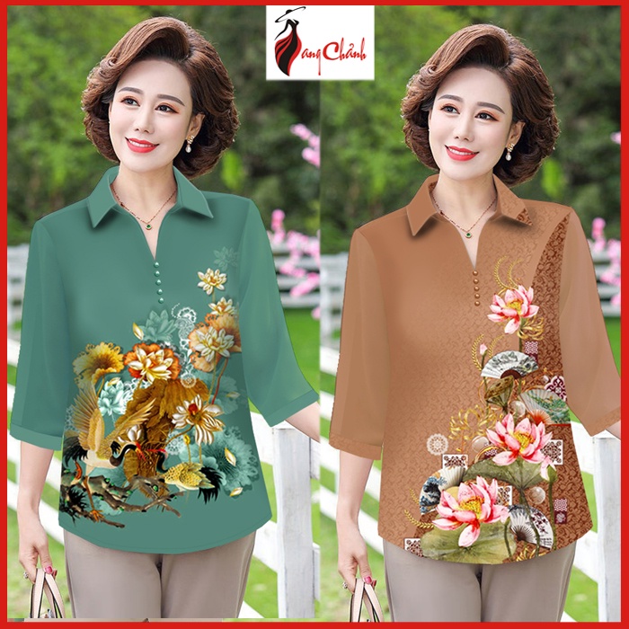 Shop Sang Chảnh - Áo Trung Niên Nữ Vải Lụa Cao Cấp Tay Lững Cho Mẹ U40 U50 Có Nhiều Size Từ 43 - 80kg 3A01