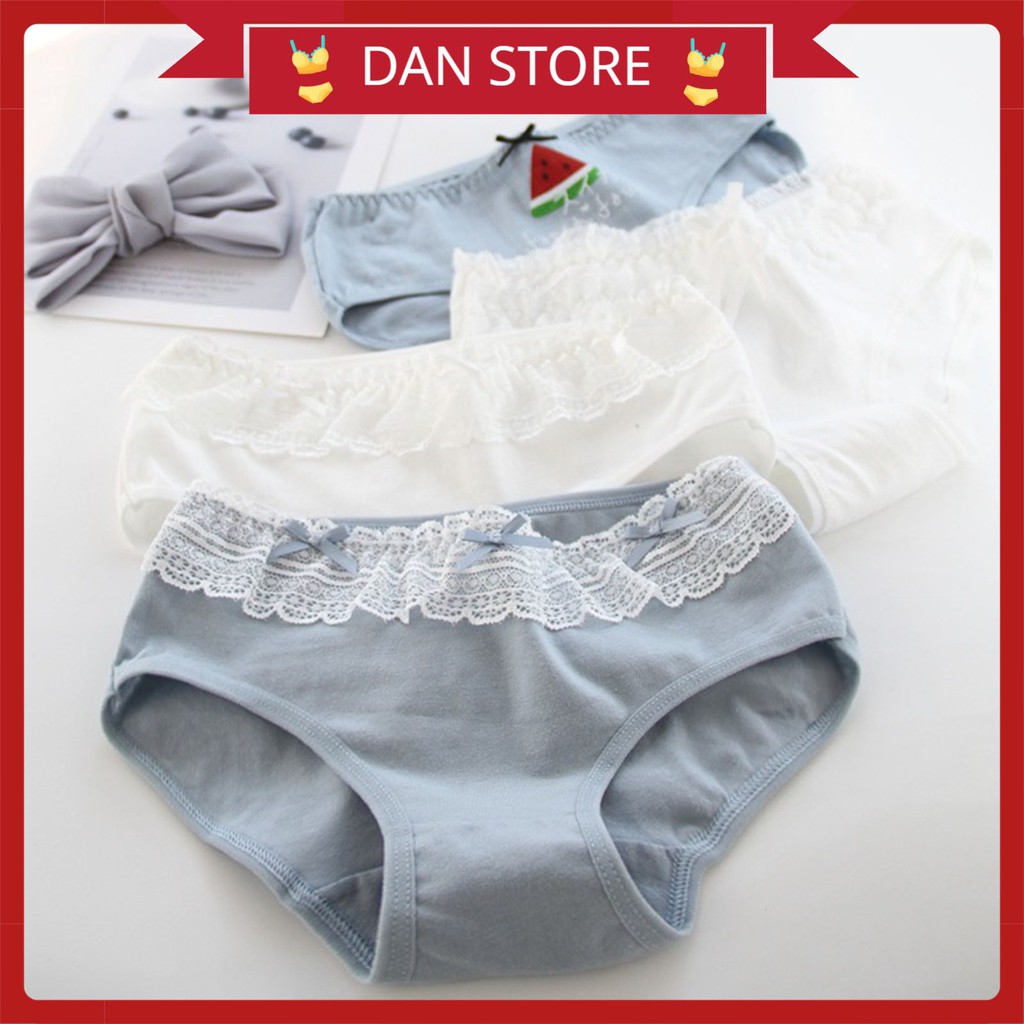 Quần Lót Nữ - Quần Lót Nữ Cotton DAN STORE combo 4 chiếc dễ thương tông XANHTRANG