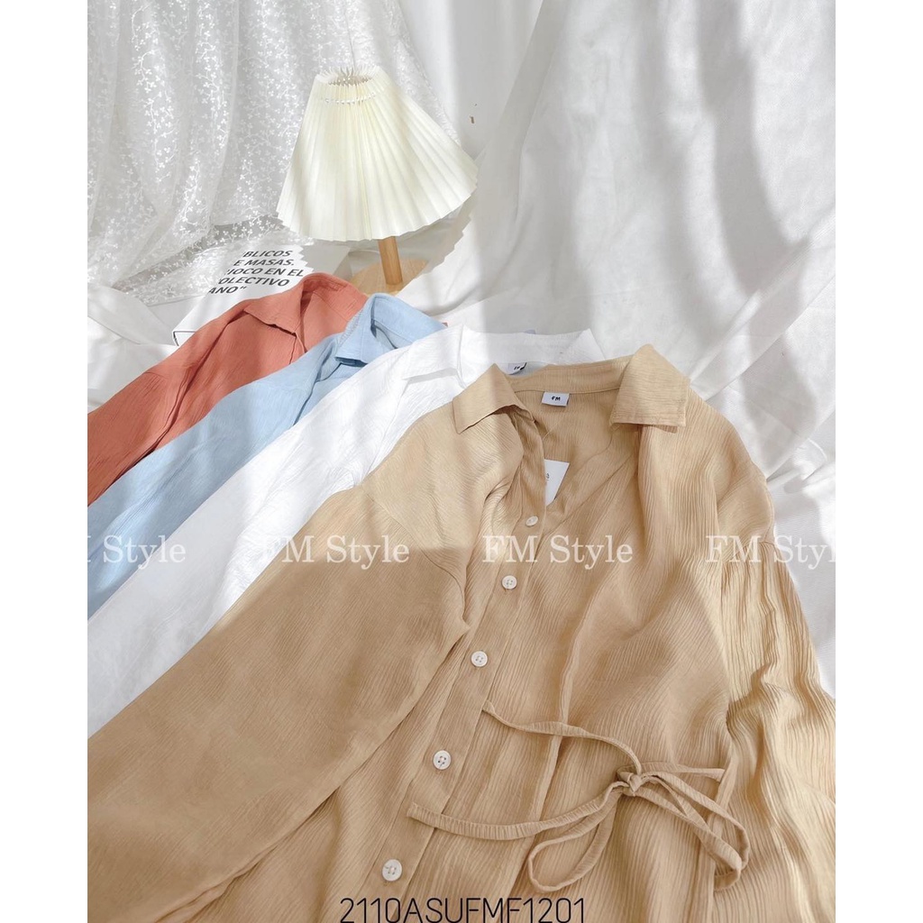 Áo sơ mi kiểu nữ FM Style tay dài dáng dài cất đũi đi học đi làm thanh lịch hiện đại 211012136