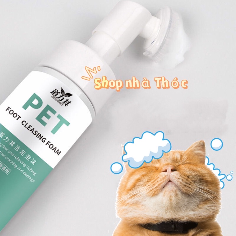 Bình xịt bọt tắm khô Daoliqi Foot Cleansing Foam có kèm bàn chải cọ chân cho chó mèo