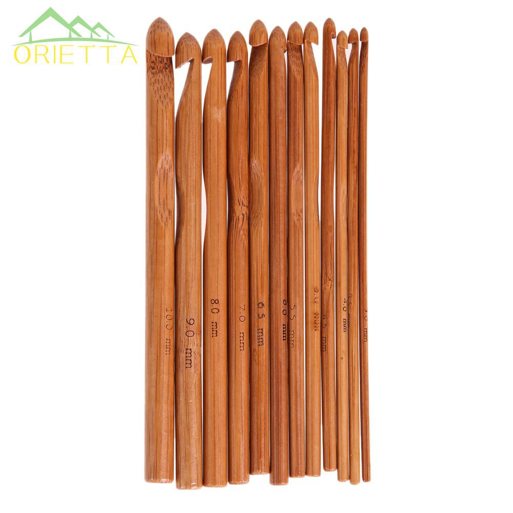 Orietta♛12-Size Bamboo Handle Crochet Hook Knit Weave Yarn Craft Knitting Needle