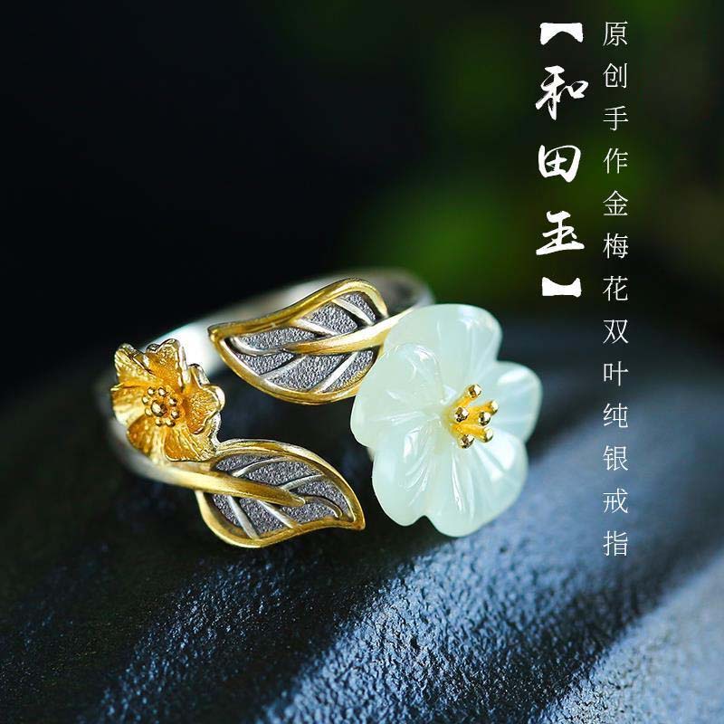 Nhẫn hở mạ bạc 925 hình hoa anh đào đính đá pha lê trắng tự nhiên