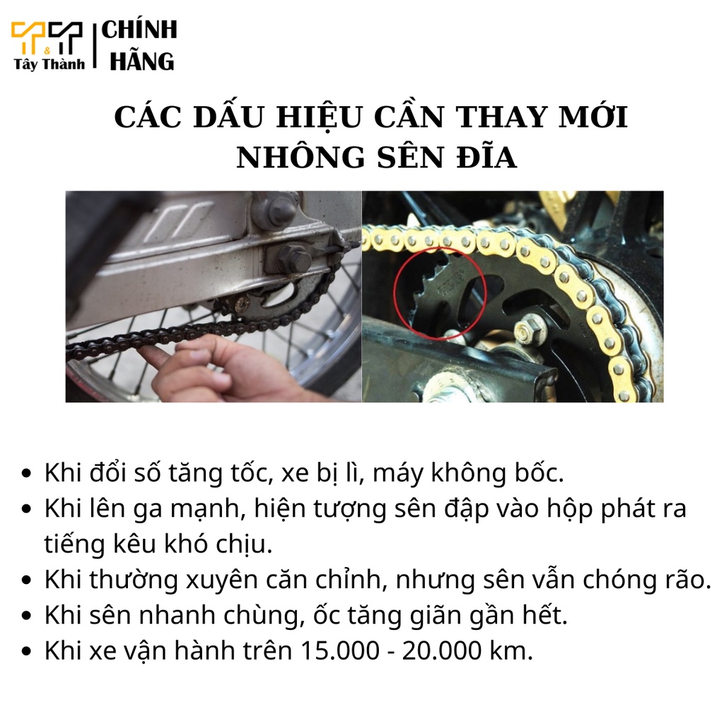 Nhông sên đĩa Exciter 135, hàng nhập khẩu Thái Lan. T&T- Tây Thành chuyên nhông xích xe máy.