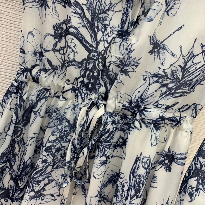 Đầm sơ mi nữ dài tay có dây rút thắt eo dáng xoè cao cấp thương hiệu Dior CD 2022