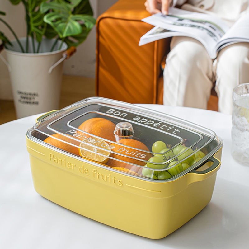 Rổ Nhựa Hai Lớp Ráo Nước Có Nắp Đậy Dùng Đựng Trái Cây/Rau Củ Trong Tủ Lạnh