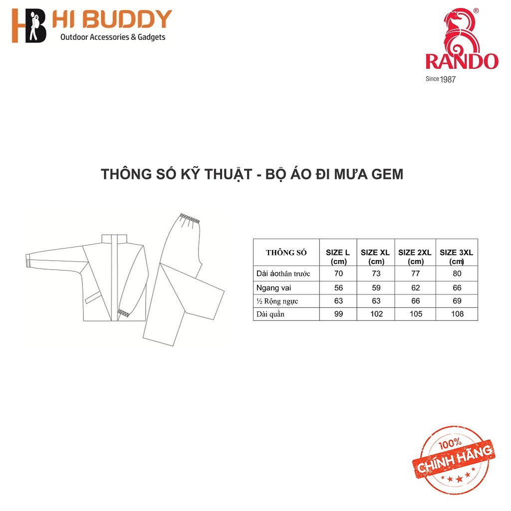 Áo Mưa Bộ Rando GEM | Hai Công Dụng, Che Mưa – Thông Thoáng | hibushop