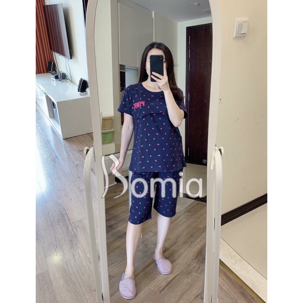 [XẢ HÀNG] Bộ Đồ Bầu Sau Sinh Cho Con Bú Pink Lửng, Free Size, Dễ Dàng Cho Bé Ti