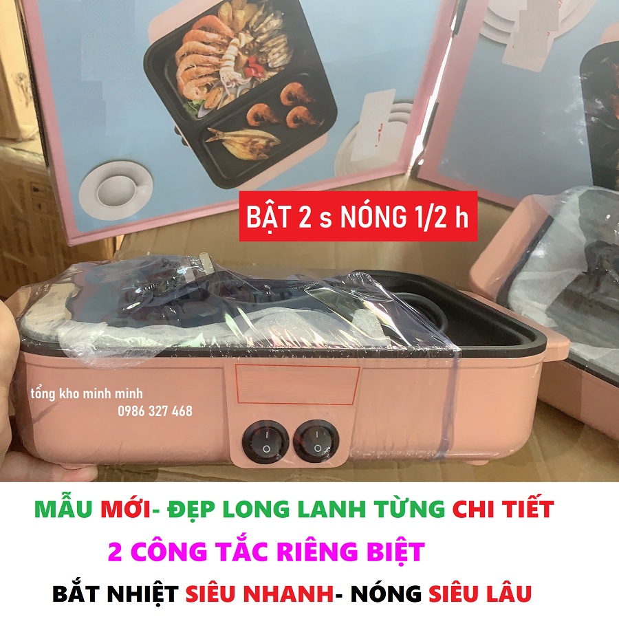 [BH 1 đổi 1] Nồi Lẩu Nướng 🥘 Bếp Lẩu Nướng 🥘 Hàn Quốc 🥘 Siêu Chống Dính 🥘 Đa Năng Cao Cấp🥘 Chiên Nấu 2 Ngăn