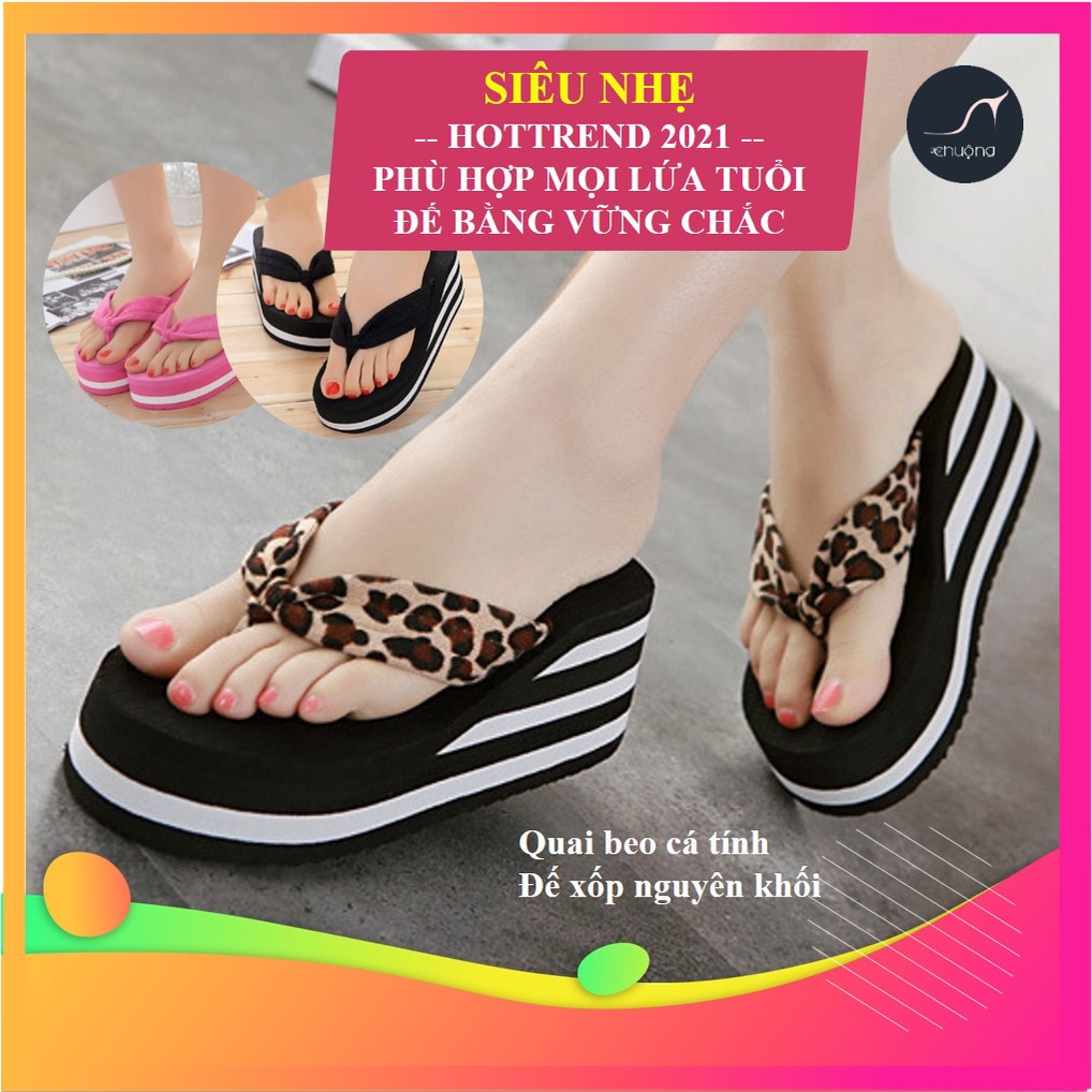 Dép kẹp nữ SIÊU NHẸ màu beo đen, dép tông nữ đế xuồng chất liệu quai nhung 6cm thời trang Giày Chuộng