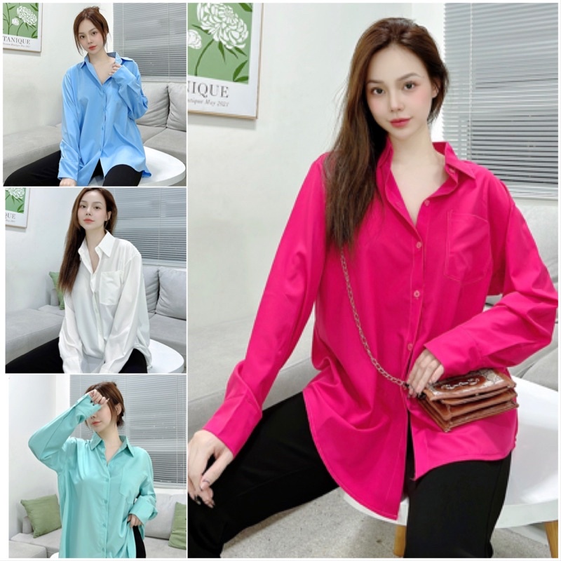 Áo somi trơn form rộng chất lụa hàn mềm mát