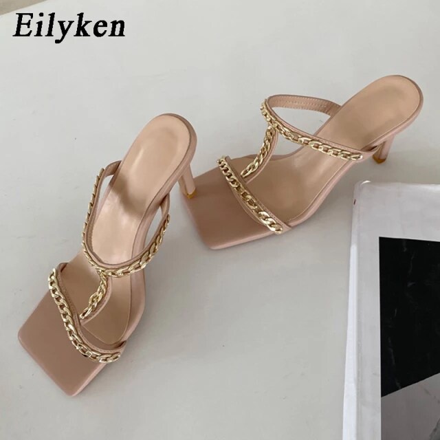 Giày sandal nữ quai ngang mảnh gót nhọn cao 7 phân phối xích xinh xắn phong cách hàn quốc sang chảnh mã GCGX MINHTUYET