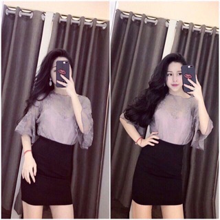 Set áo dây lụa + áo ren lưới