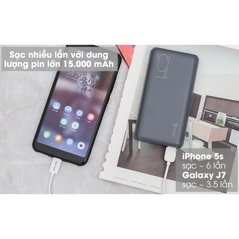 🔥GIÁ TỐT🔥 Pin sạc dự phòng Polymer 15.000mAh Type C Xmobile PJ JP200 Xám