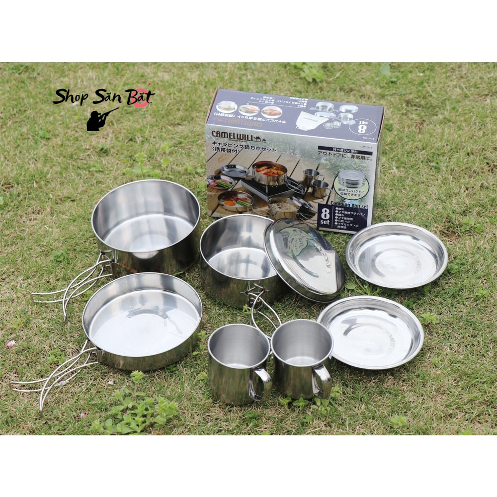 Bộ nồi chảo cốc hiệu CAMEL 8 món, Đi cắm trại tiện lợi gọn nhẹ xuất nhật [DCP2]