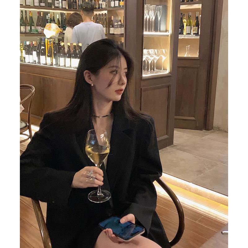 ﹊☼Áo khoác vest màu đen dáng rộng phong cách Hàn Quốc thời trang mùa thu cho nữ 2021