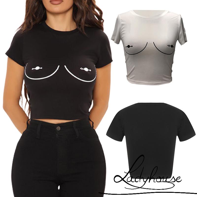 Áo Thun Tay Ngắn Cổ Tròn In Họa Tiết Đối Xứng Thời Trang Cho Nữ