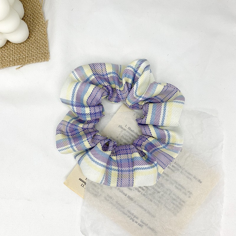 Cột tóc vải scrunchie phong cách cô gái biển xanh ngọt ngào - Dây buộc tóc họa tiết kẻ sọc caro