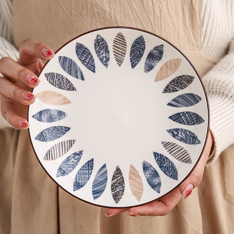 Đĩa Sứ Tròn 8 Inch Dùng Được Trong Lò Vi Sóng Phong Cách Nhật Bản