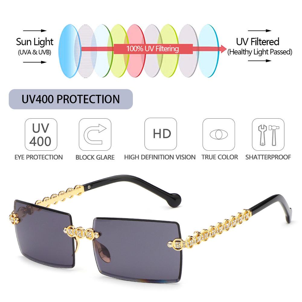Kính Mát Hình Chữ Nhật Gọng Kim Loại Chống Tia UV400 Thời Trang Cho Nữ