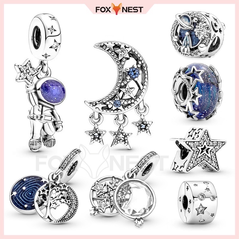 Hạt Charm Hình Phi Hành Gia Thiên Hà Mạ Bạc S925 Dùng Làm Trang Sức DIY