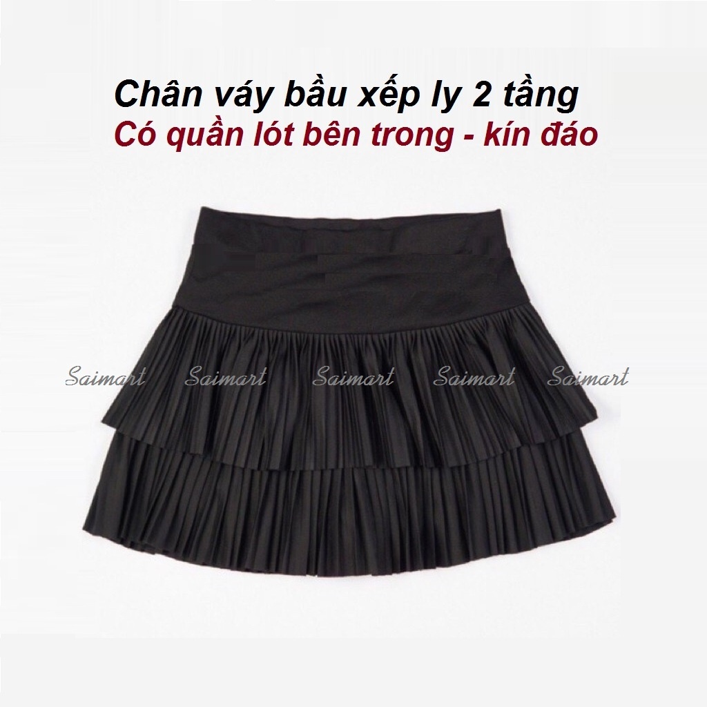 Chân váy bầu xếp li 2 tầng hot hit cực xinh trẻ - có lót quần mềm bên trong mặc kín đáo - thoải mái - Freesize