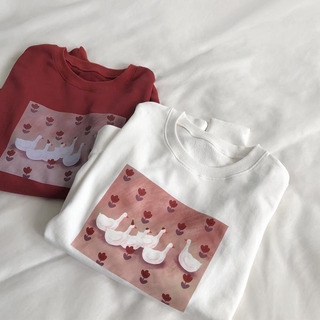 Áo Sweater Cotton cổ tròn tay dài dáng rộng in họa tiết kiểu retro thời trang mùa thu cho nữ T041