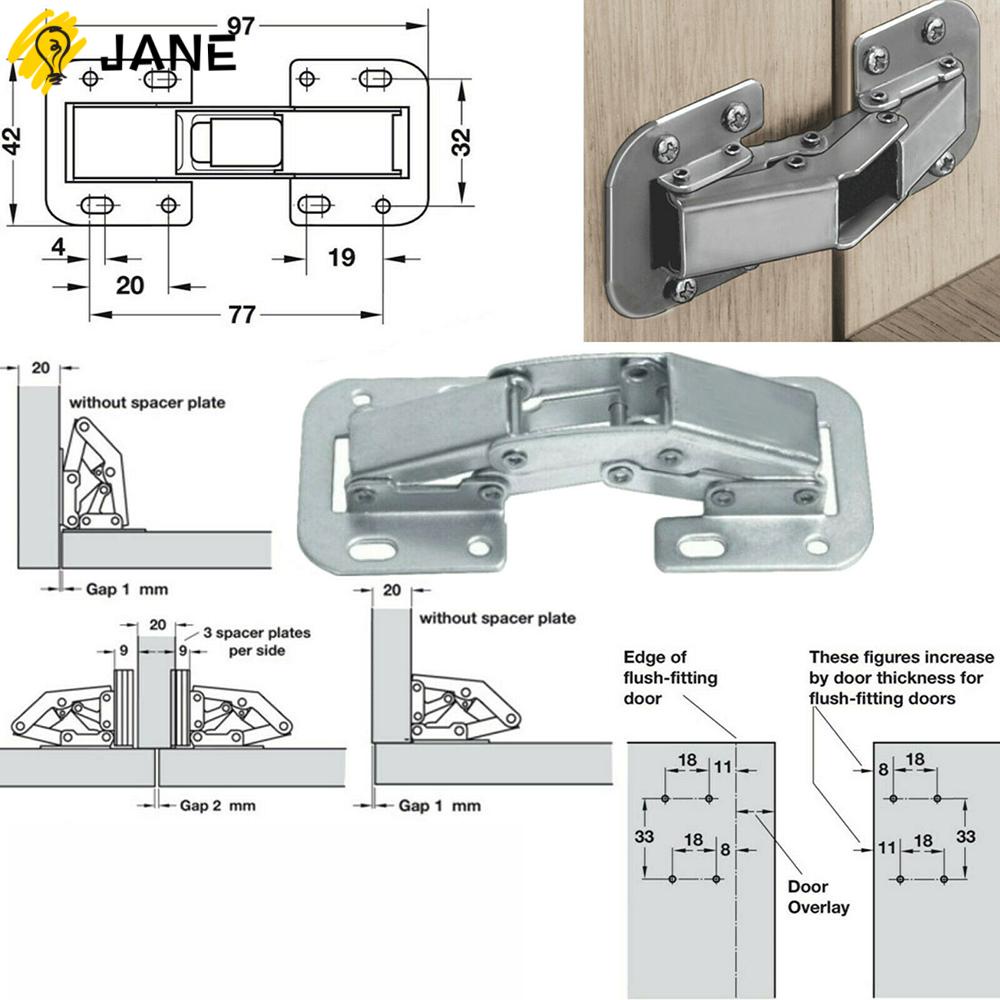 JANE 2 Sets New Concealed Hinge Easy Mount Steel Hinges Door Hinges 90 Degree Spacer Plates High Quality Sprung Or Unsprung Kitchen Cabinet Cupboard