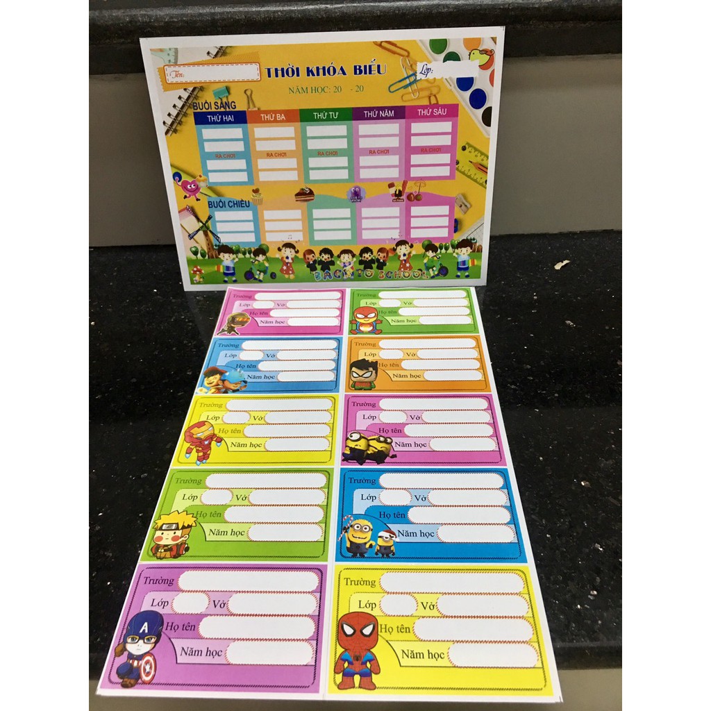 SET 30 NHÃN VỞ KÈM THỜI KHÓA BIỂU CAO CẤP