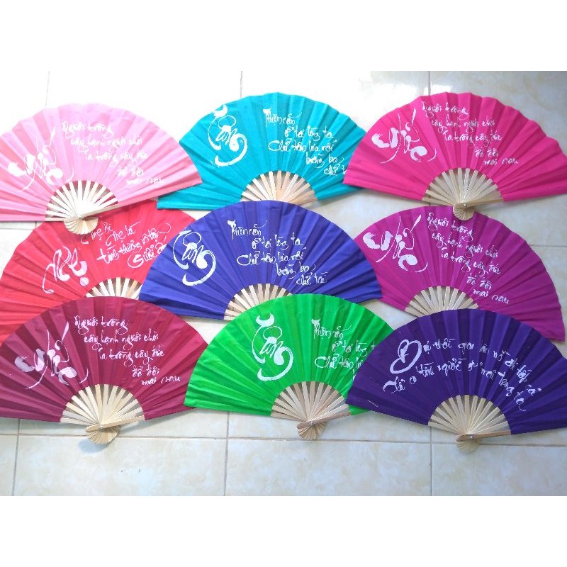 Combo 50 quạt vải Huế_25 phong cảnh & 25 thư pháp