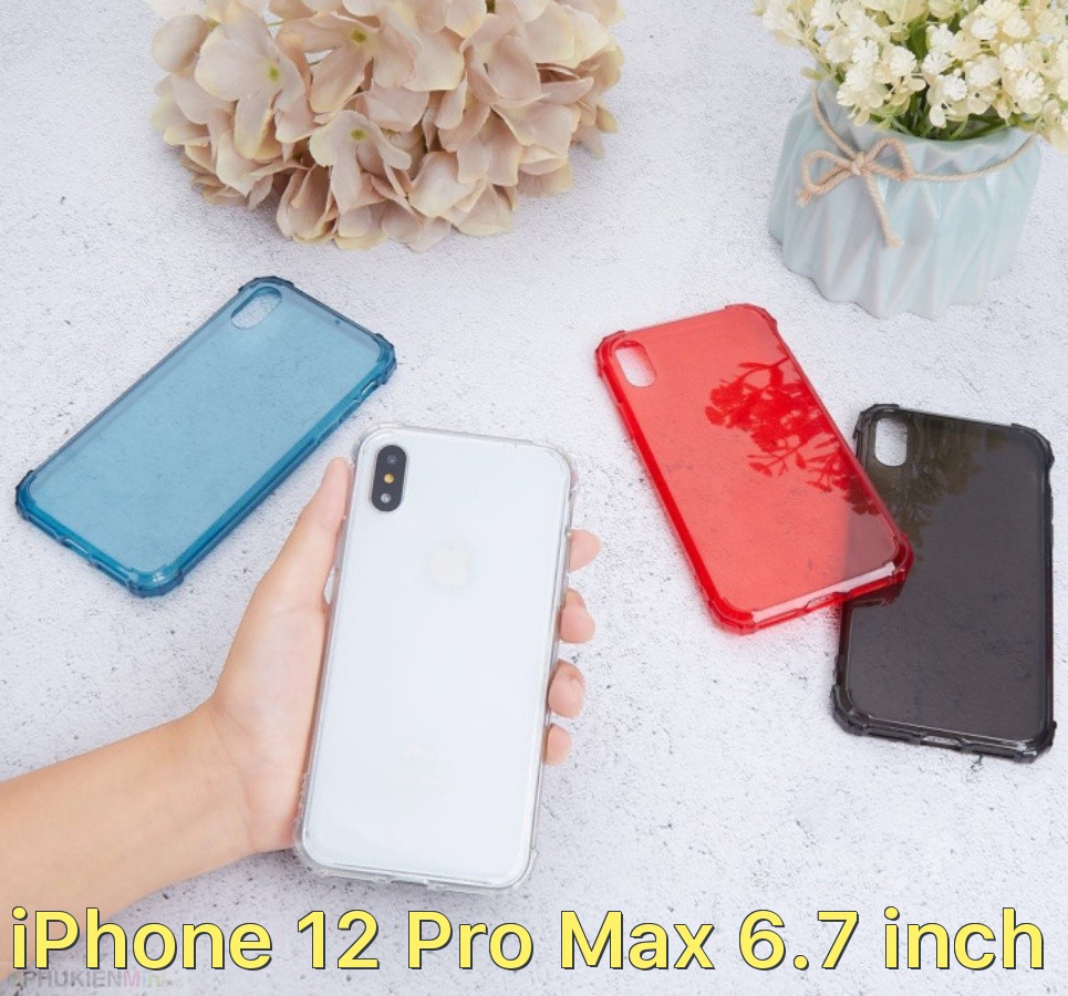 Ốp lưng chống sốc gờ cao 4 góc màu trong cho iPhone 12 Pro Max 6.7 inch giá rẻ