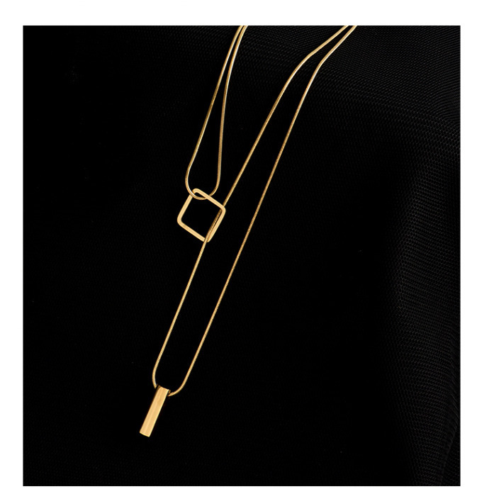 Korean style simple 18K gold and titanium steel double layer women's necklace