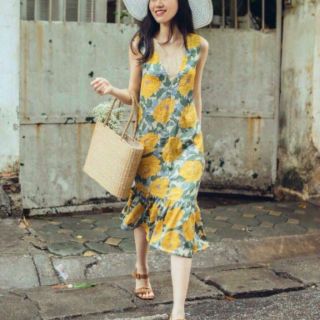ĐẦM BODY HOA VÀNG LAI BÈO PHỐI LƯỚI