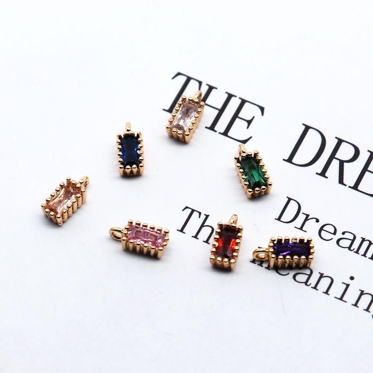 Mặt dây chuyền đá zircon vuông nhỏ màu vàng 18K DIY