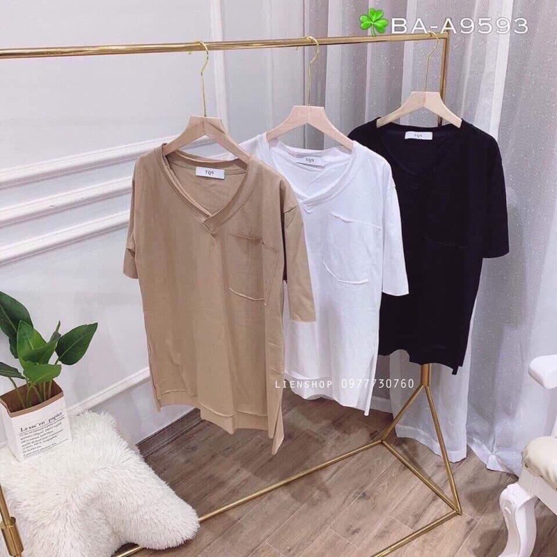 🥝Áo thun cổ tim xẻ tà tay lỡ