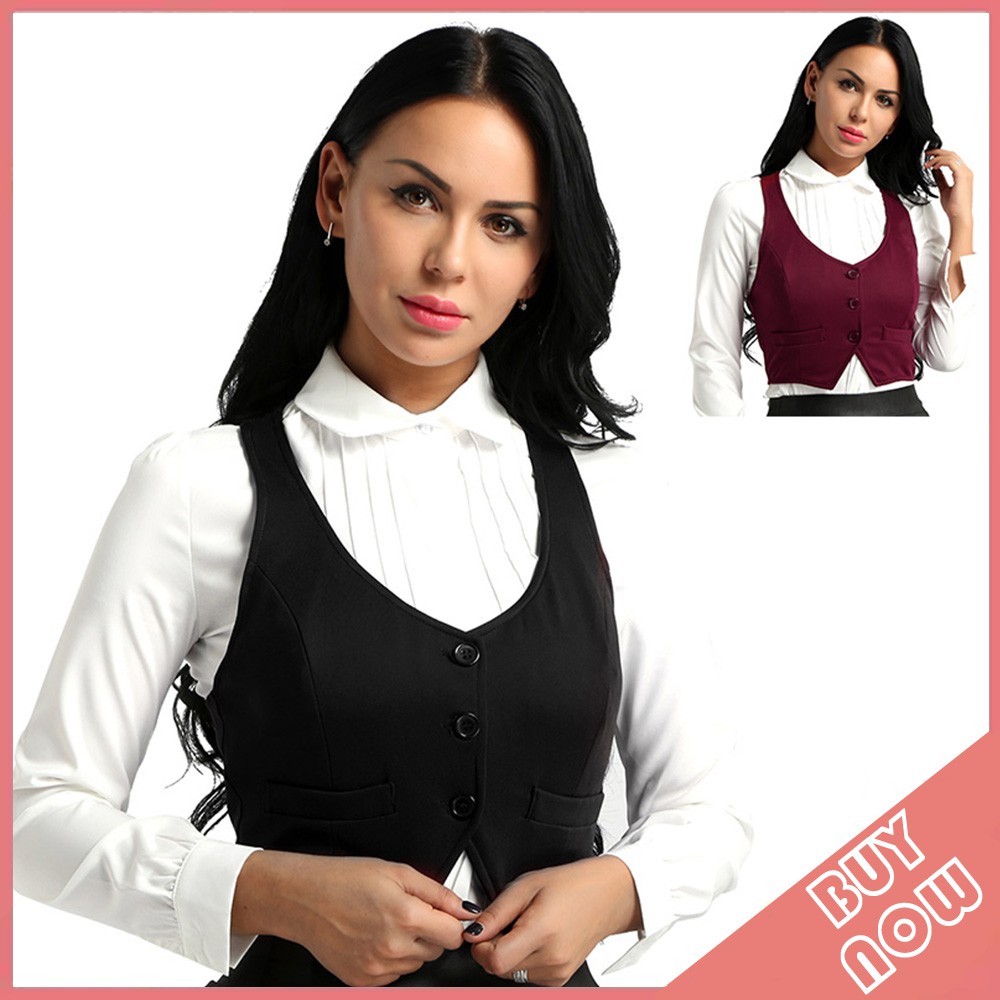 Áo khoác ghi lê cổ chữ V cài nút sau lưng thiết kế thời trang cho nữ