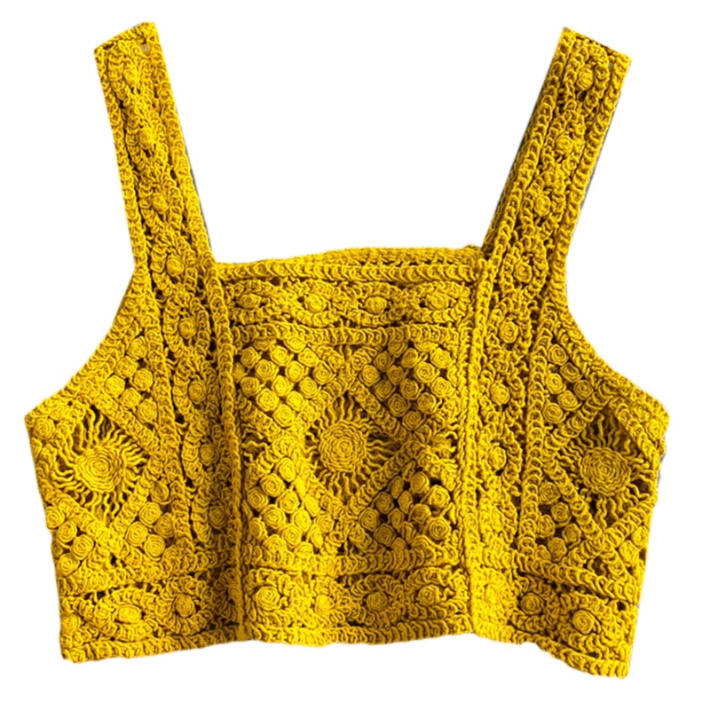 Áo Croptop Dệt Kim Không Tay Cổ Vuông Họa Tiết Hình Học Khoét Lỗ Thời Trang Mùa Hè Cho Nữ