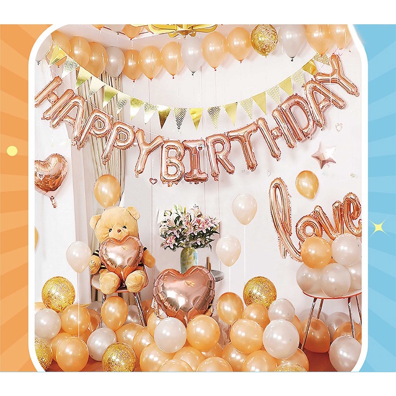 Set Trang Trí Sinh Nhật tông trắng cam Lãng Mạn Đáng Yêu, trang trí tiệc tùng, ngày kỉ niệm 8102 - MBBDecors