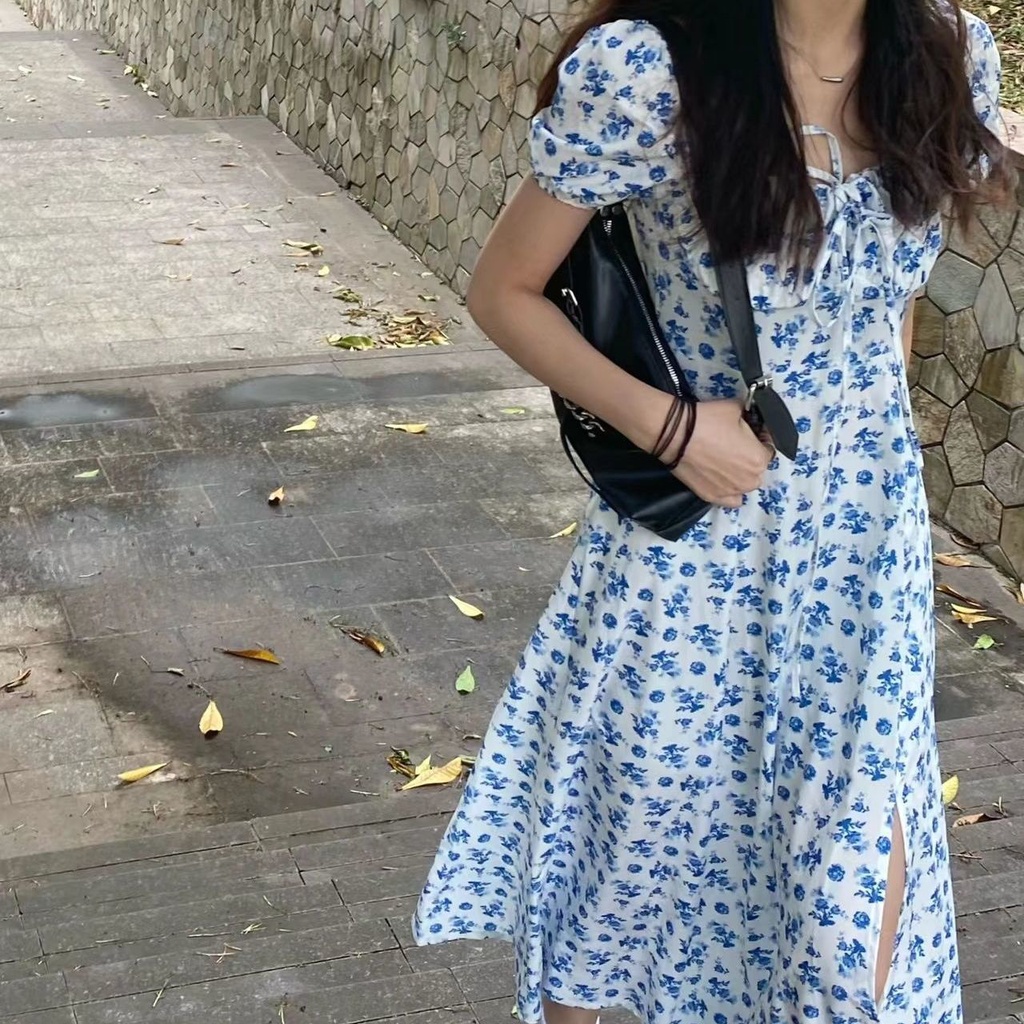 Đầm Dáng Chữ A Cổ Vuông Chiết Eo In Họa Tiết Hoa Phong Cách Hàn Quốc Thời Trang Mùa Hè Xinh Xắn Cho Nữ