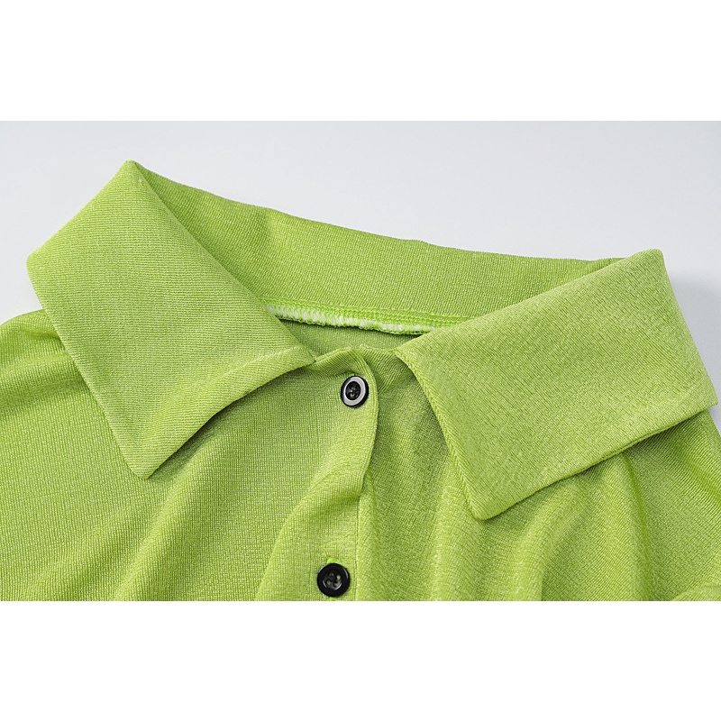 Áo Sơ Mi Tay Dài Cổ Bẻ Xẻ Tà Phối Nút Thời Trang Đường Phố Cho Nữ