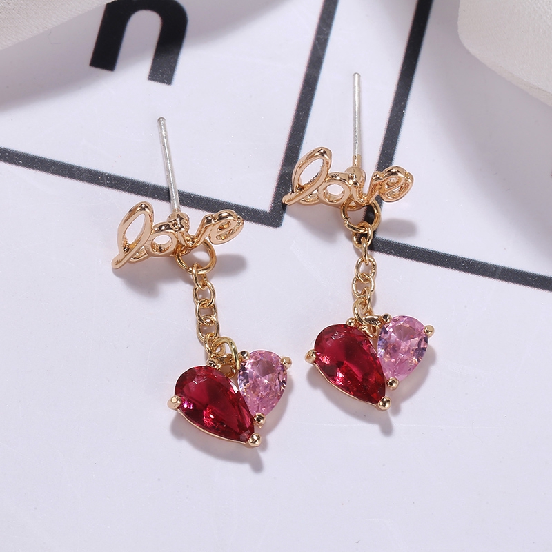 925 Silver Pin LOVE Peach Heart Love Earrings Japan and South Korea 2020 New Simple Temperament Wild Zircon Earrings