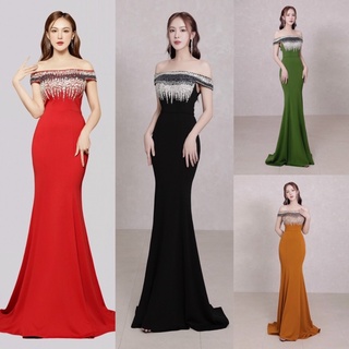 PB820.. Đầm dạ hội trễ vai kết cầu kỳ