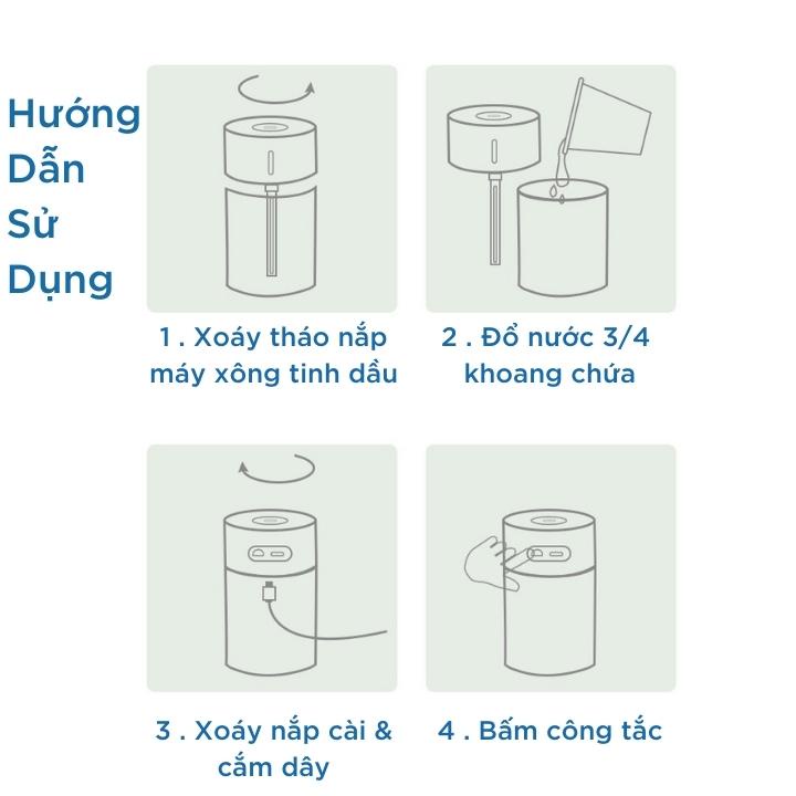 Máy xông tinh dầu kiêm decor đèn ngủ - Máy phun sương tạo ẩm dung tích 260ml MX6